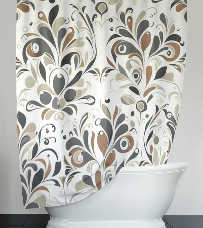 Brown Ornamental Floral Pattern Shower Curtain