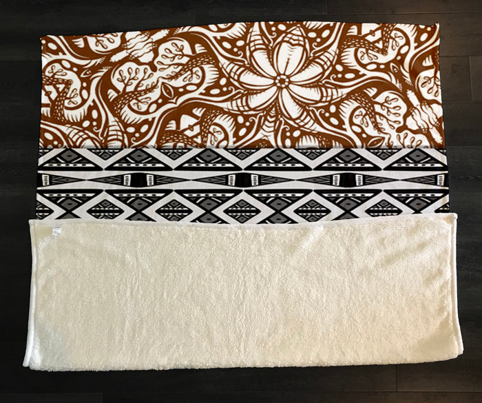 Brown Ornamental Stripe Tribal Pattern Fleece Sherpa Blanket