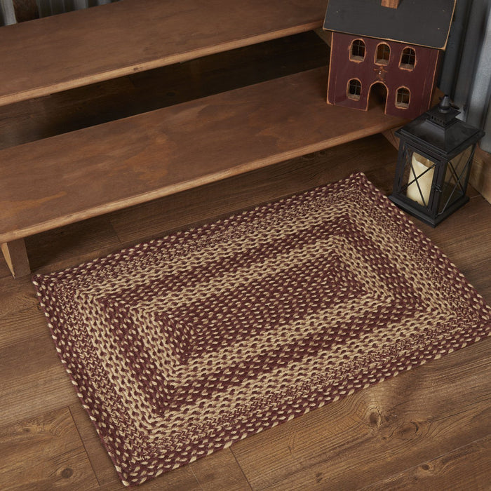 Burgundy and Tan Rectangle Braided Rug 24x36" - Primitive Star Quilt Shop