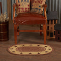 Burgundy and Tan Stencil Star Oval Braided Rug 20x30" - Primitive Star Quilt Shop