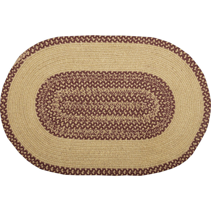 Burgundy and Tan Stencil Star Oval Braided Rug 20x30" - Primitive Star Quilt Shop
