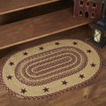 Burgundy and Tan Stencil Star Oval Braided Rug 24x36" - Primitive Star Quilt Shop