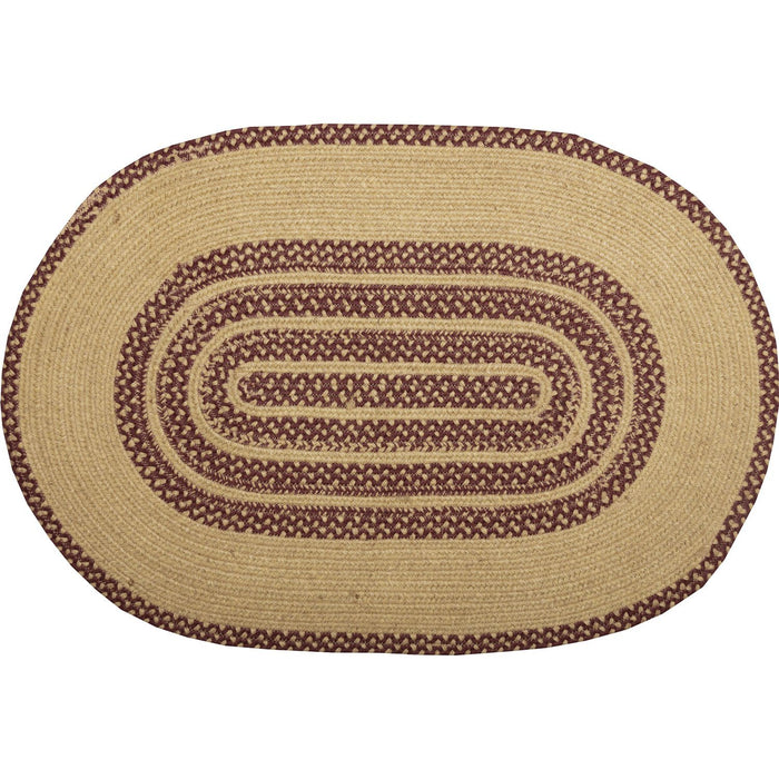 Burgundy and Tan Stencil Star Oval Braided Rug 24x36" - Primitive Star Quilt Shop