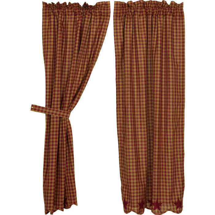 Burgundy Star Scalloped Lined Short Panel Curtains 63" - Primitive Star Quilt Shop