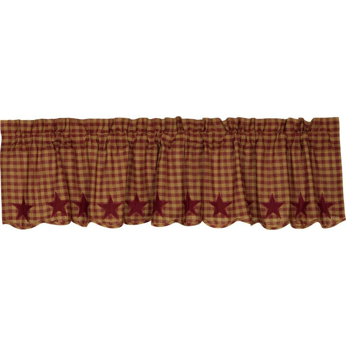 Burgundy Star Scalloped Lined Valance 72" - Primitive Star Quilt Shop