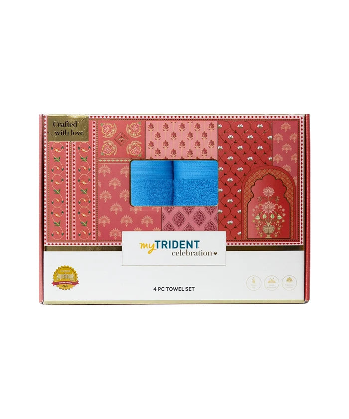 Celebration 4Pc Towel set, Perfect Blue | 450 GSM Cotton