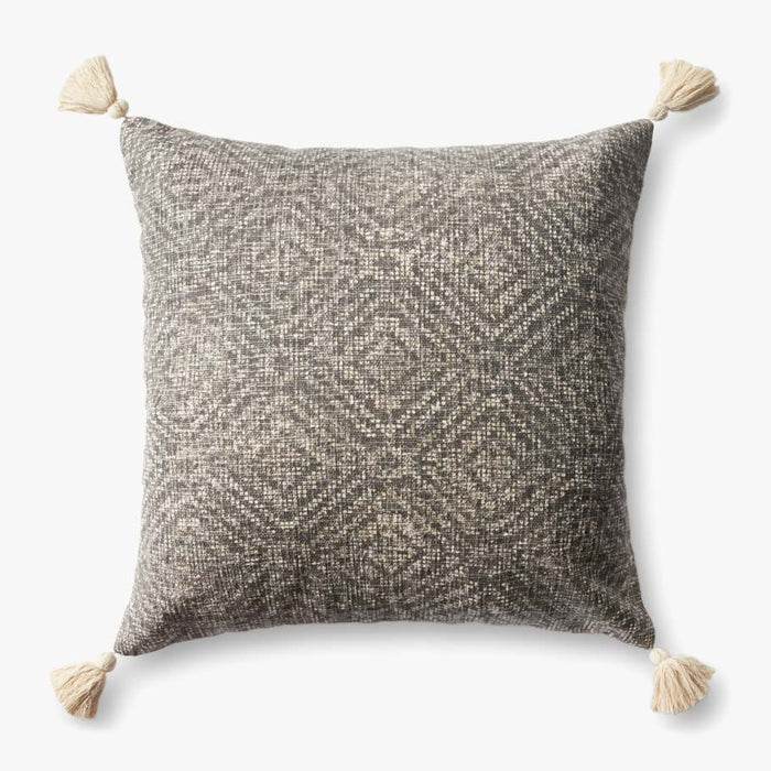 Charcoal Tassel Cotton Pillow - Rugs by Roo