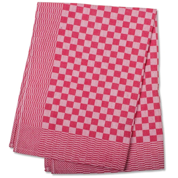 Red Checkered Kitchen Towels shot on white silo background.