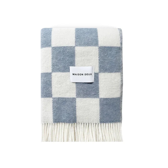 Checkerboard Denim Blue White Blanket - Rugs by Roo