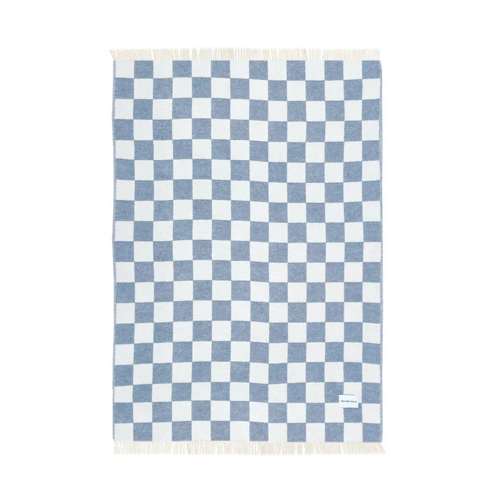 Checkerboard Denim Blue White Blanket - Rugs by Roo
