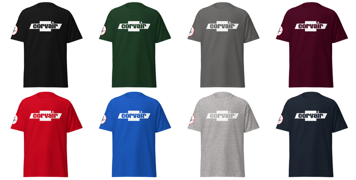 Chevrolet Corvair Advertising emblem T-shirt (WITH Corsa sleeve emblem)