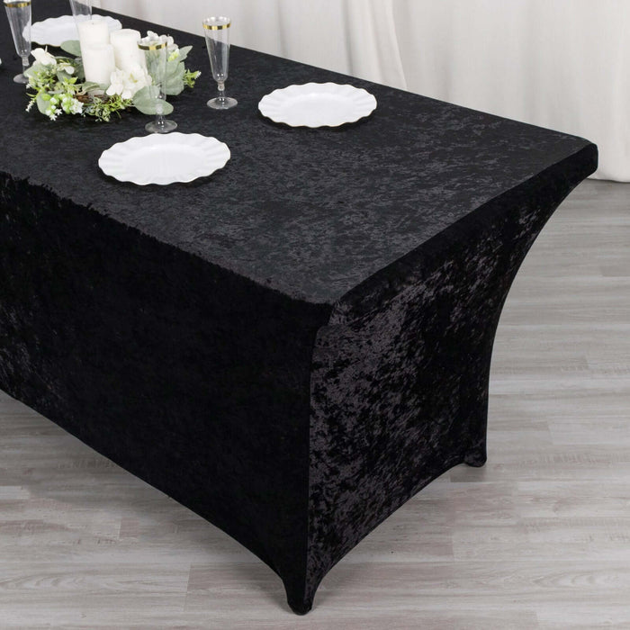 Black tablecloth with a textured finish for elegant dining settings.