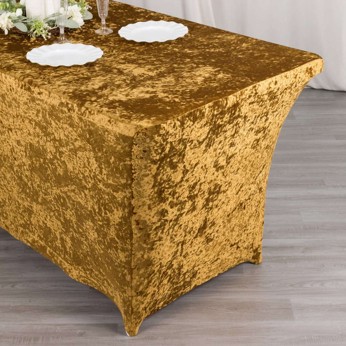 Gold textured tablecloth draped elegantly over a table.