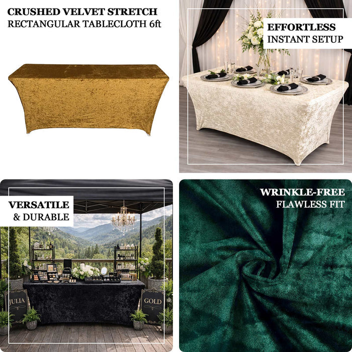 Crushed velvet stretch rectangular tablecloth, 6ft, in gold and green.