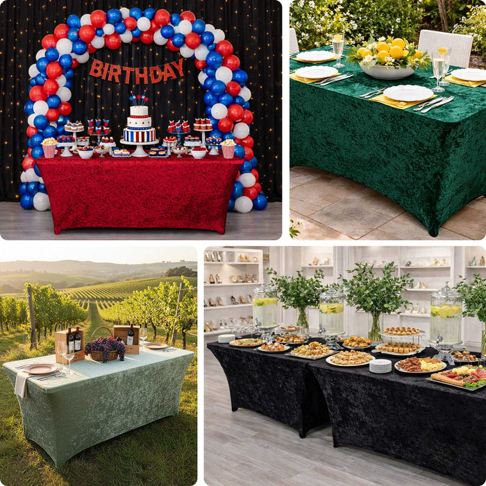 Party table covers in various colors for festive celebrations and events.