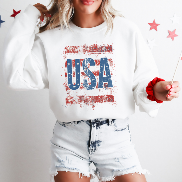 Distressed USA Patriotic 4th of July Crewneck Sweatshirt