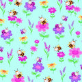 Double Sided Flannel Blanket - Flowers and Bees Blue Comfy Flannel