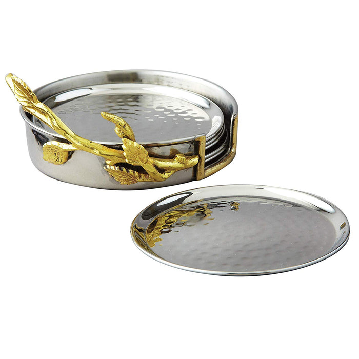 Elegance Coaster Set with Golden Vine Holder Set of 6