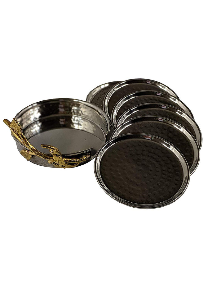 Elegance Coaster Set with Golden Vine Holder Set of 6