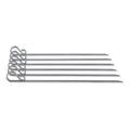 A set of six flat stainless steel skewers with looped ends, displayed against a white background.