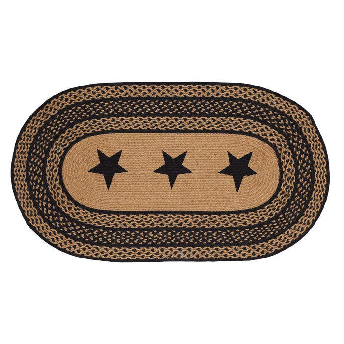 Farmhouse Star Stencil Oval Braided Rug 27x48" - Primitive Star Quilt Shop
