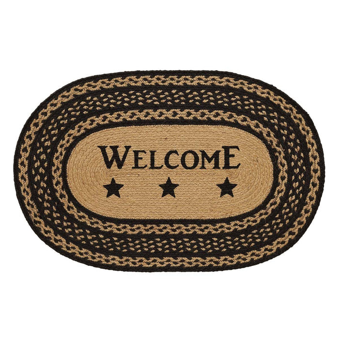Farmhouse Star "Welcome" Oval Braided Rug 20x30" - Primitive Star Quilt Shop