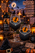 Flight Club (Witch on Broom) – Bling Glitter Glass Wine Glasses (Halloween Collection)