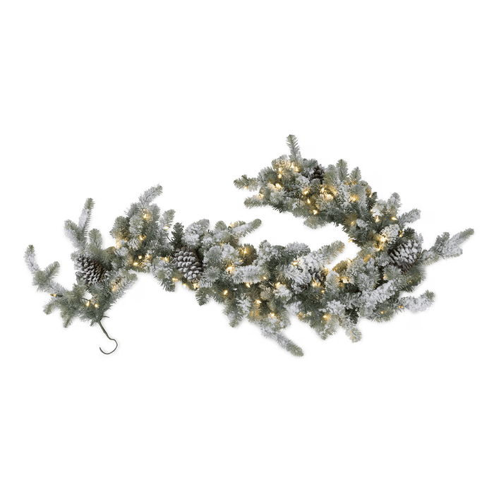 Flocked Blue Spruce Garland with LED Lights