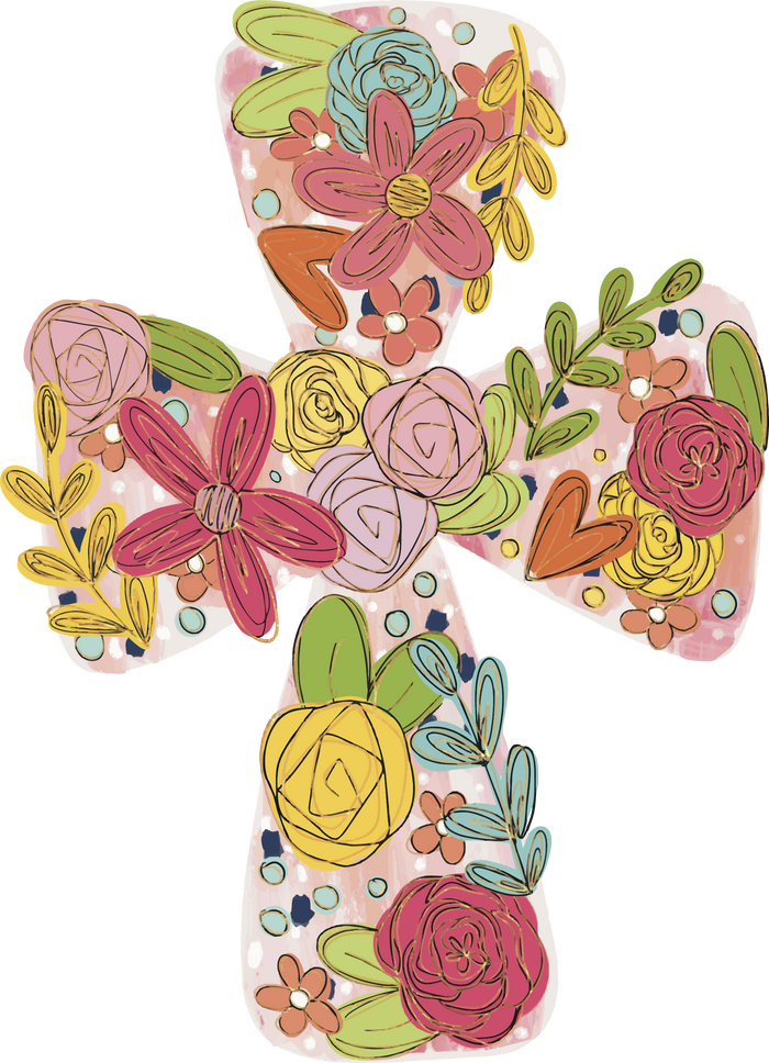 FLORAL CROSS TEA TOWEL