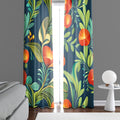 Floral Window Curtain - Funky Minimalist Orange and Green Poppies - Deja Blue Studios
