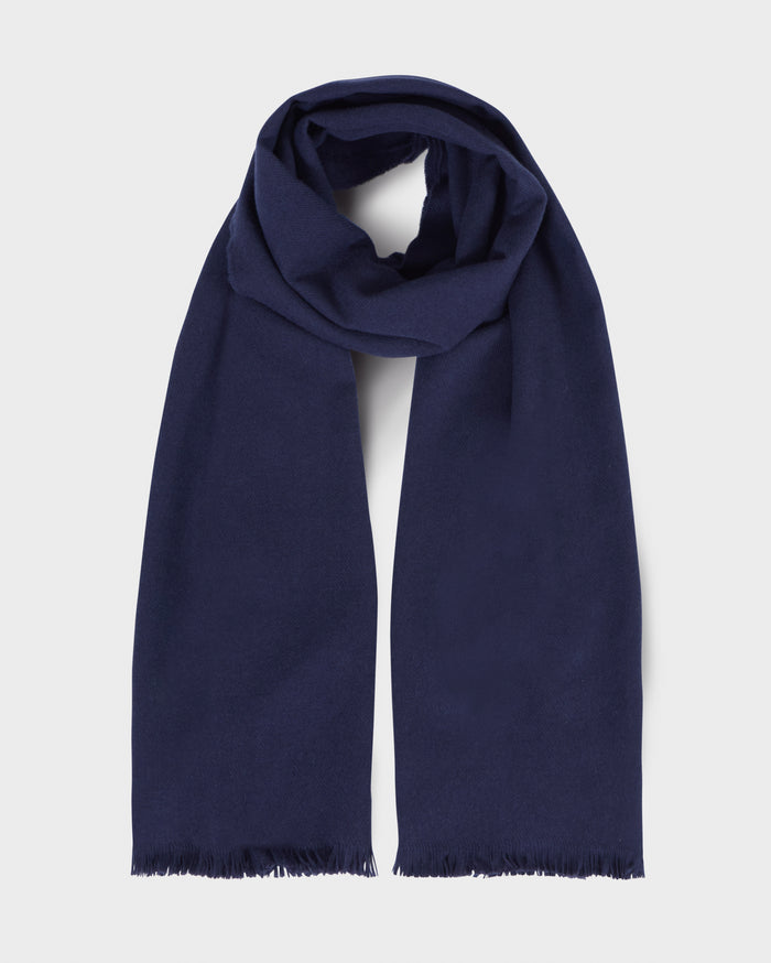 Foxford Solid Navy Fine Wool Cashmere Blend Scarf