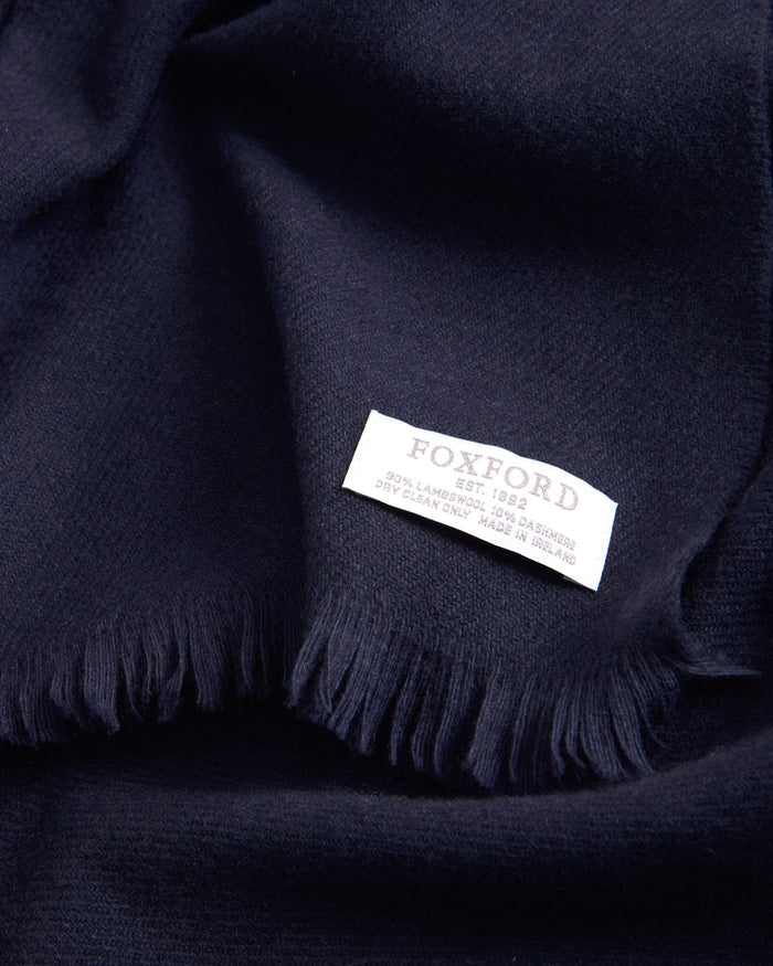 Foxford Solid Navy Fine Wool Cashmere Blend Scarf