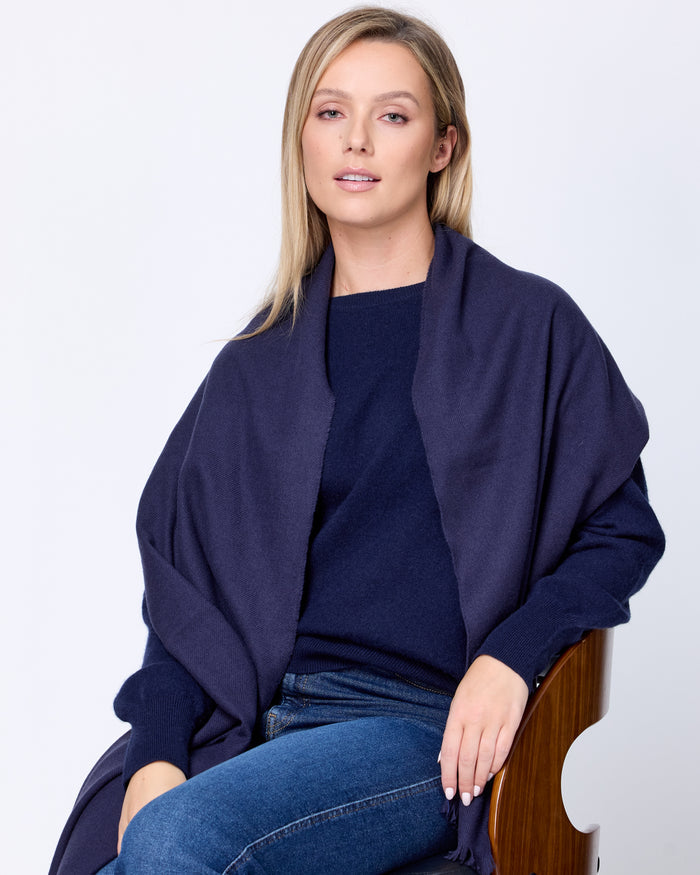Foxford Solid Navy Fine Wool Cashmere Blend Scarf