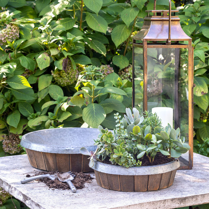 Galvanized Lined Round Wooden Trays Set/2
