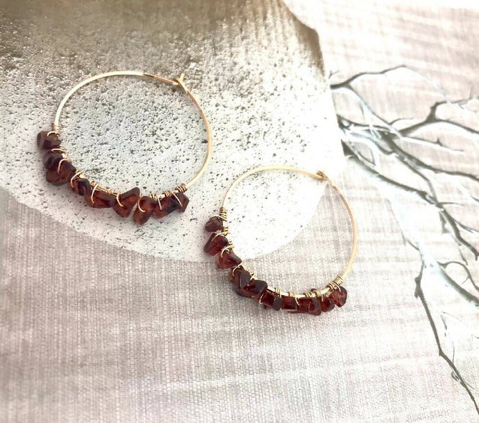 Gold Filled Hoops Garnet