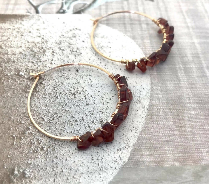 Gold Filled Hoops Garnet