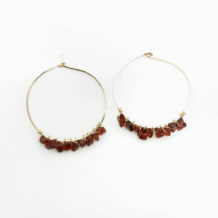 Gold Filled Hoops Garnet