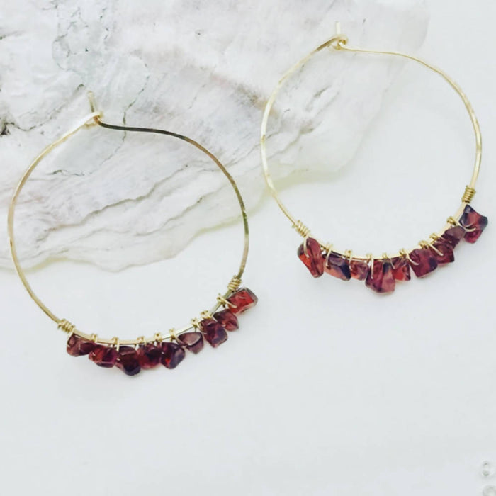 Gold Filled Hoops Garnet