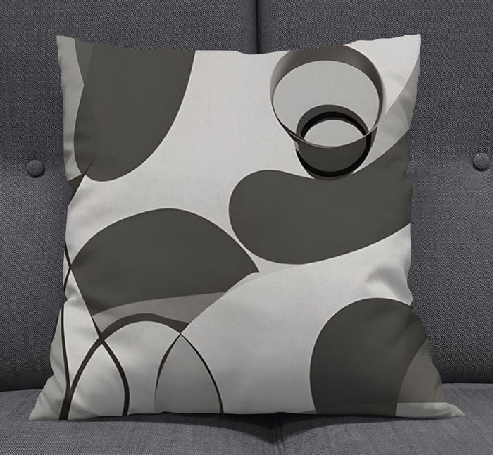 Gray Abstract Organic Line Pattern Throw Pillow Cover