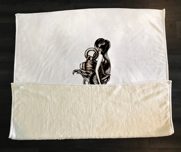 Gray Anchor Nautical Illustration Artwork Fleece Sherpa Blanket