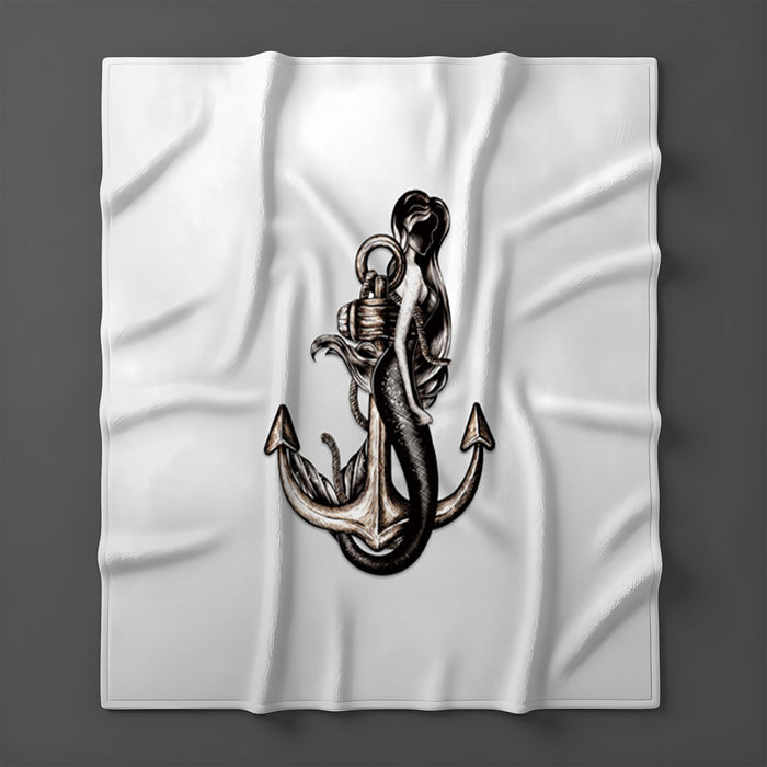 Gray Anchor Nautical Illustration Artwork Fleece Sherpa Blanket