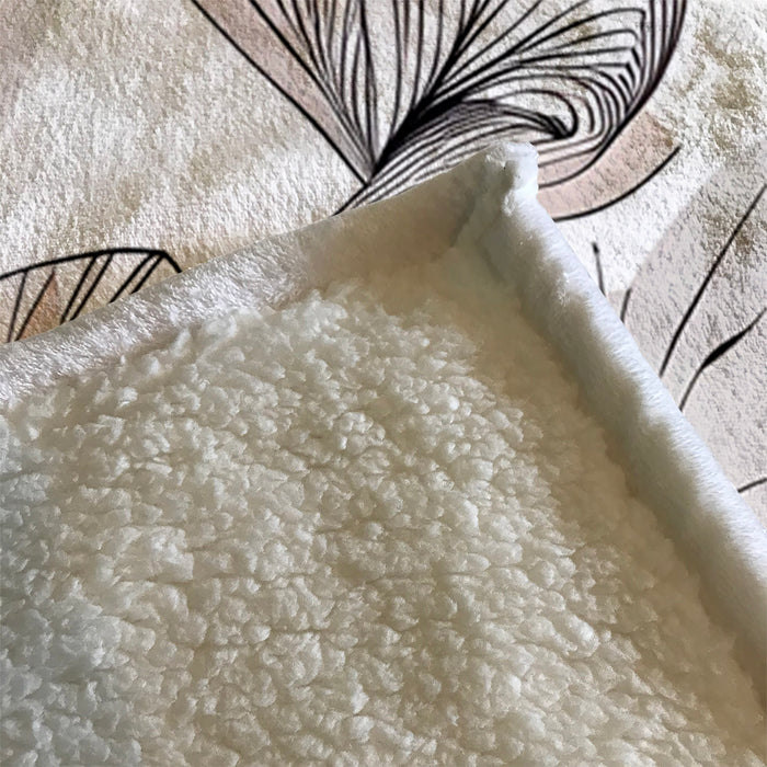 Gray Botanical Fan Leaf Pattern Fleece Sherpa Blanket