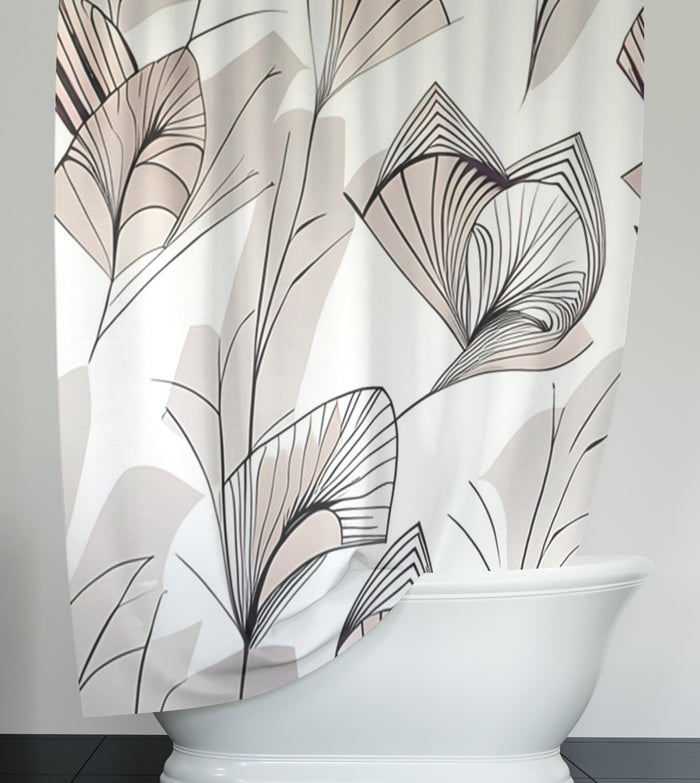 Gray Botanical Fan Leaf Pattern Shower Curtain