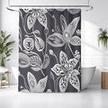 Gray Floral Botanical Illustration Pattern Shower Curtain
