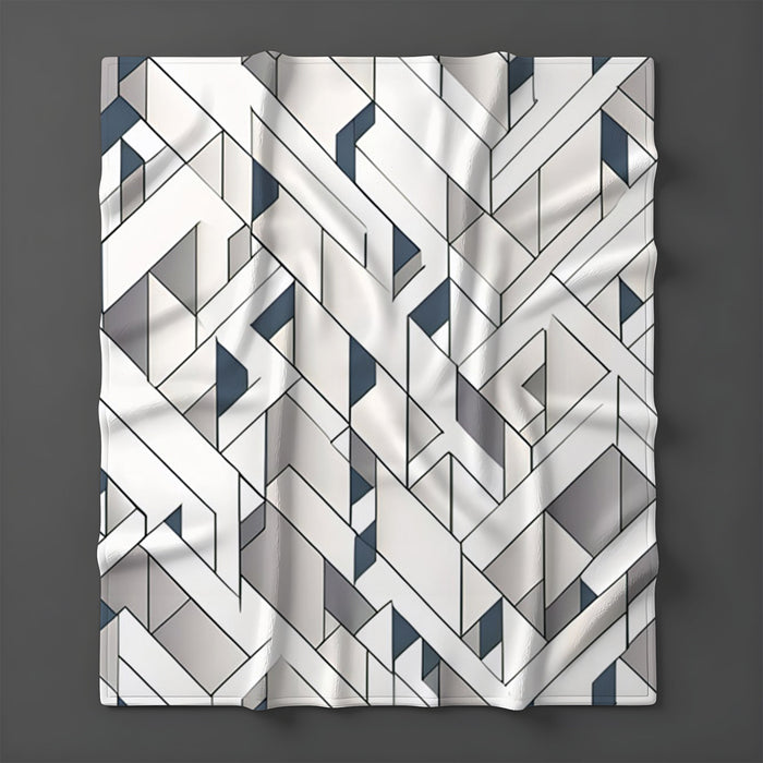 Gray Interlocking Geometric Pattern Fleece Sherpa Blanket