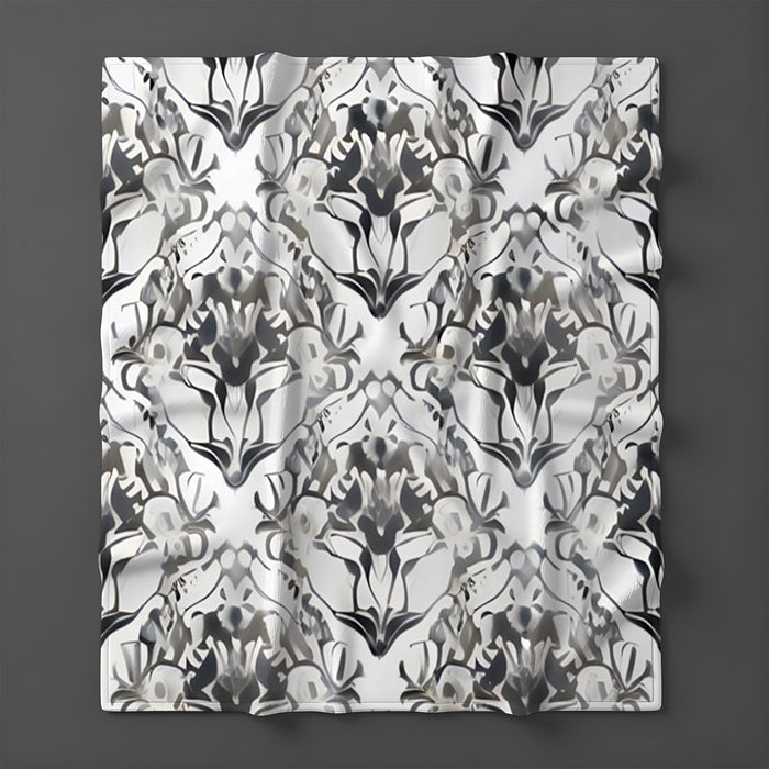 Gray Ornamental Damask Pattern Fleece Sherpa Blanket