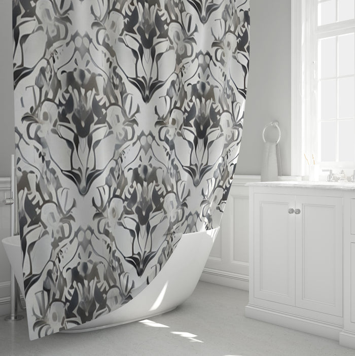 Gray Ornamental Damask Pattern Shower Curtain