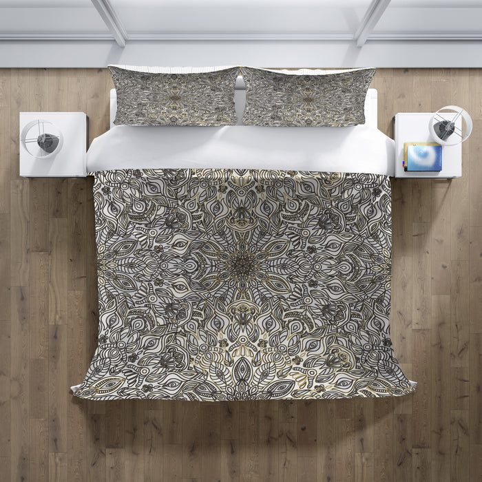 Gray Ornamental Texture Damask Pattern Duvet Cover