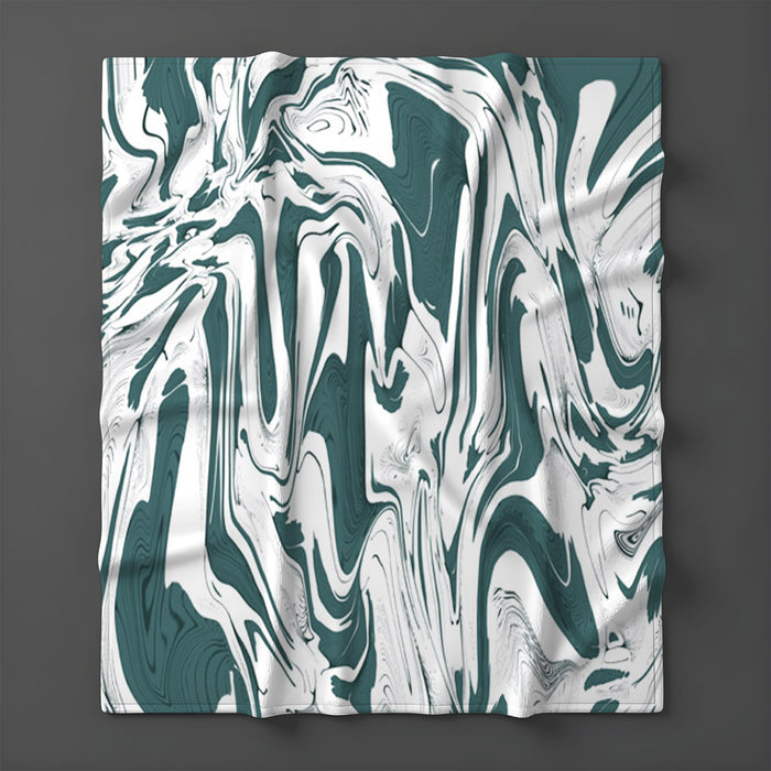 Green and White Organic Marble Pattern Fleece Sherpa Blanket