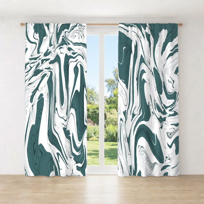 Green and White Organic Marble Pattern Window Curtain